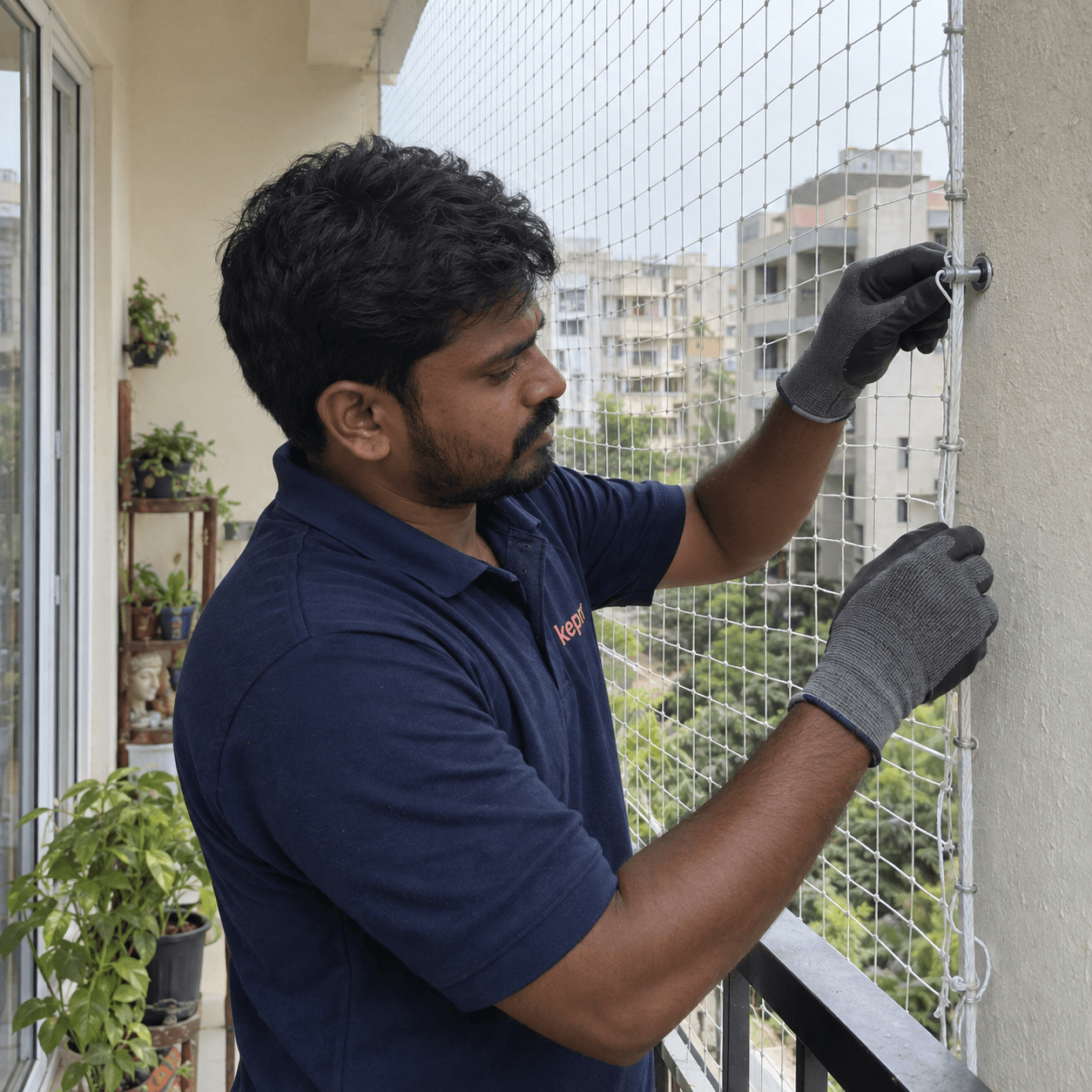 KEPR balcony & bird-net installation service illustration
