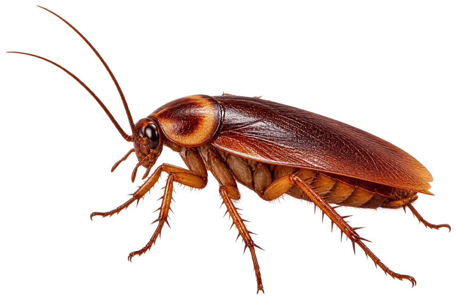 Realistic cockroach with its full body and antennae visible